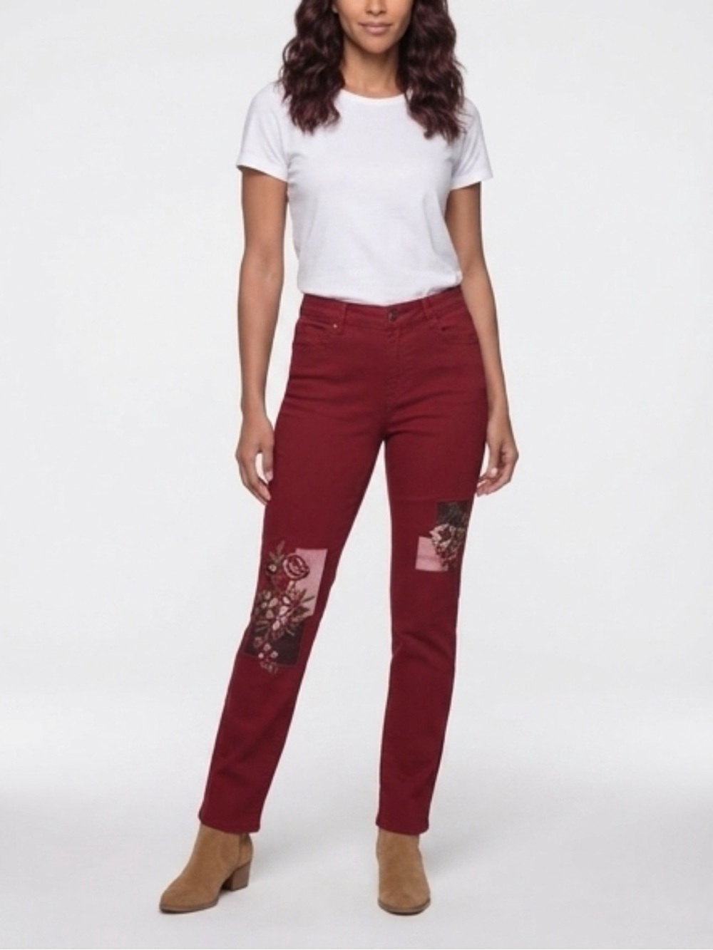 DG2 by Diane Gilman Red Floral Straight Leg Jeans